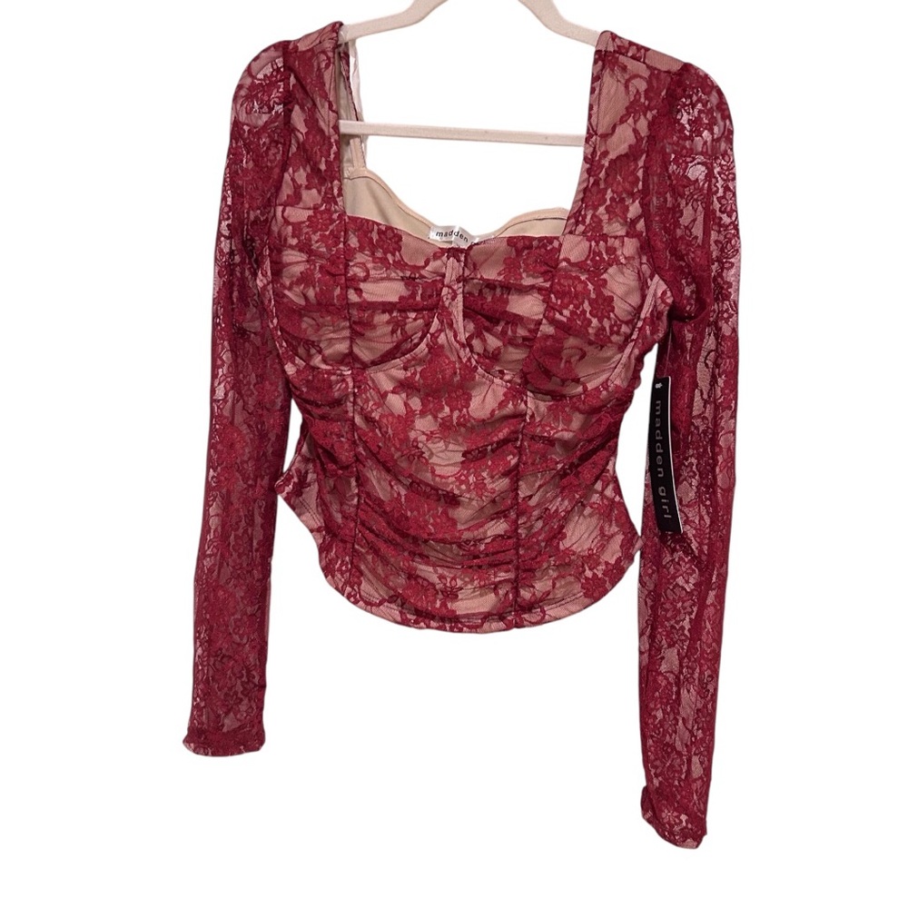 Madden Girl corset lace long sleeve crop top Babydoll, Whimsygoth Coquette SZ XL